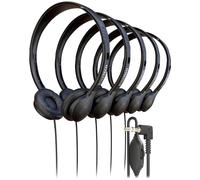 5 Pack Bulk Wired On-Ear Leather Headphones with 3.5mm Connector and Remote Control for Volume, Black