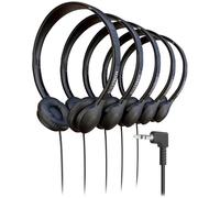 5 Pack Bulk Wired On-Ear Leather Headphones with 3.5mm Connector, Black