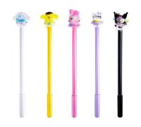 5 Pack Cartoon Gel Pens, Cute Kawaii Anime Stationery, 0.5mm Black Ink Smooth Writing Pens, School and Office Stationery Supplies, Kids Party Bags Gift Set for Kids Teens