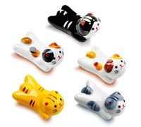 5 Pack Cat Chopsticks Holder Set Cute Chopsticks Rest Japanese Style Porcelain Lucky Cat Spoon Rest ceramic chopsticks for Dinner Fork Knife Tableware, Decoration Home Kitchen Gift