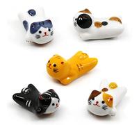 5 Pack Cat Chopsticks Rest Set, Japanese Style Porcelain Cute Lucky Cat Ceramic Chopsticks Holder Rack for Dinner Spoon Fork Knife Tableware, Chinese Paint Brush Rests, Decoration Home Kitchen Gift