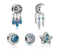 5 Pack Charms for Pandora Bracelet 925 Sterling Silver Charms with Cubic Zirconia Oceanic Starfish Spiritual DreamCatcher Feather Tassels Dangle Pendant DIY Making Gift for Women Girls Christmas gifts