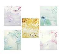 5 Pack Chinese Style Small Note Pads,300 Sheets Vintage Floral Chinese Landscape Painting Mini Notebooks Writing Memo Pads Message Note Stationery Gift for Kid Students School Office Home Supplies