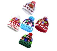 5 Pack Christmas Beanie Hat Light-Up Flashing LED Hats Adults Kids Soft Bobble Elf Hat Baby Warm Festive Gift (Merry Christmas + Let it Snow (Grey&Blue) + HoHoSanta + OhDeer!)