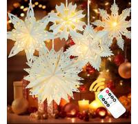 5 Pack Christmas Paper Snowflake Lanterns, Christmas Paper Star Lantern with LED Light White Hanging Lamp Ornaments for Xmas Tree New Year Winter Frozen Weddings Birthday Holiday Party Decorations