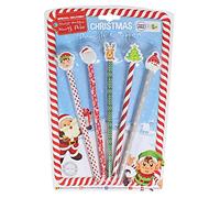 5 Pack Christmas Pencils with Novelty Character Eraser Tops