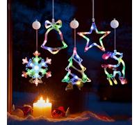 5-Pack Christmas Window Lights Indoor: Multicolored LED Xmas Window Lights with Suction Cups Snowflake Tree Bell Star Deer Shapes Timer Function for Home Christmas Decor