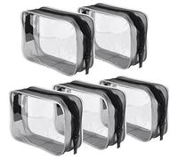 5 Pack Clear PVC Zippered Toiletry Carry Pouch Portable Cosmetic Makeup Bag for Vacation, Bathroom and Organizing (Small, Transparent)
