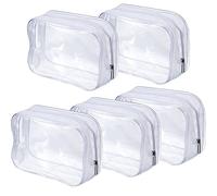 5 Pack Clear PVC Zippered Toiletry Carry Pouch Portable Cosmetic Makeup Bag for Vacation, Bathroom and Organizing (Small, White)