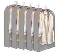 5 Pack Clothes Covers with Zipper, 40" Garment Covers Dustproof Clothes Covers, PEVA Transparent Waterproof Breathable Suit Bag Jacket Coat Covers (61 * 102 * 10cm)