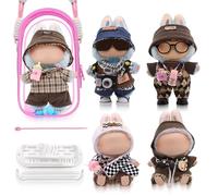 5-Pack Clothes Set Designed for Labubu Clothes with Accessories Set, Includes 6 Mini Accessories, Display Bag, Clothes Rack, Headphones, Camera, Sunglasses, Shoes Accessories for Labubu - Style D