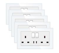 5 Pack CNBINGO Double Switched Power Glass Socket with Two Type-C USB Ports, 20W Fast Charging, 13 Amp Electrical Wall Socket, White Glass Wall Plate