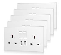 5 Pack CNBINGO Double Switched Power Socket with 2 USB-A Charging Ports (2.1A Output), Electric Power Socket 2 Gang 13 Amp, White Double Wall Outlet