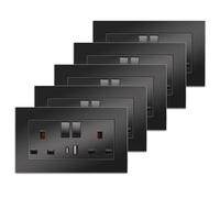 5 Pack CNBINGO Double Switched Power Socket with USB 20W Fast Charging Ports (Type A and C), 13 Amp Electrical Wall Plug Socket