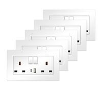 5 Pack CNBINGO Double Switched Power Socket with USB 20W Fast Charging Ports (Type A and C), 13 Amp Electrical Wall Plug Socket