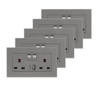 5 Pack CNBINGO Double Switched Power Socket with USB 20W Fast Charging Ports (Type A and C), 13 Amp Electrical Wall Plug Socket
