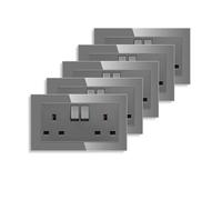 5 Pack CNBINGO Double Switched Socket, 13 Amp Electric Power Socket, Tempered Glass Wall Panel Outlet