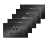 5 Pack CNBINGO Double Switched Socket, Black Electric Power Socket