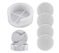 5 Pack Coaster Resin Mould with Coaster Storage Box Mould Silicone Coaster Mold Set Round Cup Mat Making Mould for DIY Resin Coaster, Cup Holder, Handmade Gift, Home Decoration