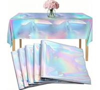 5 Pack Colorful Plastic Tablecloths, 54"x108" Shiny Rectangle Table Covers, Table Decorations, Sparkly Party Tablecloths for Wedding, Birthday, Christmas, Banquet & Picnic