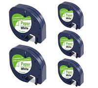 5-Pack Compatible with Dymo Letratag Refills 91200 91330 10697 S0721510 Label Maker Tape White Paper 12mm x 4m 1/2" x 13', Work with Dymo Letra Tag LT-100H LT-100T Plus 200B QX50 XR XM 2000