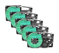 5 Pack Compatible XR-12X XR-12WE Labels Compatible With 9mm 12mm 18mm 24mm Tape Label Cartridges Compatible With KL-130 KL-120 430 Label Maker Printer(5PK Black on Green)