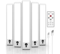 (5 Pack, Cool White) Cabinet Kitchen Lights, 5 Pack of 5300K Dimmable Wireless Motion Sensor Lights Indoor with Remote Control, 23 cm USB-C Rechargeable LED Night Lights