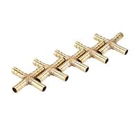 5-Pack Cross Barb Tee Brass Pipe Fitting, 4-Way Equal Intersection Hose Coupling Connector, Splicer Fitting Coupler Adapter for Fuel Gas Water, Metric -(8mm)