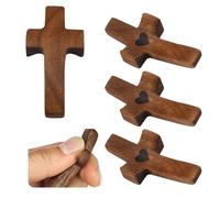 5 Pack Cross My Heart, Walnut Wooden Pocket Cross, 2" Small Carrying Prayer Cross for Hand Holding, Wood Comfort Palm Cross Religious Encouragement Present for Praying Clutching Clinging (5Pcs)