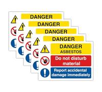 5 Pack Danger Asbestos Warning Signs - A6 (105 x 148 mm), Do Not Disturb Material, Report Damage Immediately Labels, Self-Adhesive Safety Stickers for Workplace & Construction