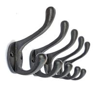 5 Pack Decorative Cast Iron Heavy Duty Double Hooks, Wall Mounted Coat Hooks, Vintage Inspired (Antique Black) (Cornish Hook)