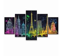 5 Pack Diamond Art Kits Adults, DIY Abstract Diamond Painting, Full Drill Coverage Rhinestone Paint by Numbers, Crystal Art Canvas Paintings Architecture for Office Home Decor (Three Sizes) PZSH-1974