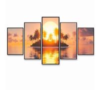 5 Pack Diamond Art Kits Adults, DIY Sunset Diamond Painting, Full Drill Coverage Rhinestone Paint by Numbers, Crystal Art Canvas Paintings Small Island for Office Home Decor (Three Sizes) PZSH-2153