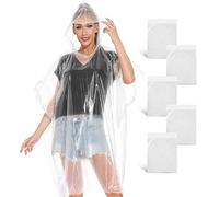 5-Pack Emergency Disposable Rain Ponchos for Adults - 100% Waterproof with Hood | Clear Lightweight Unisex Raincoats for Camping, Hiking & Travel