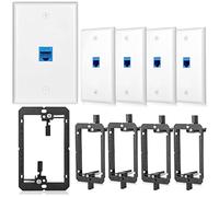 5 Pack Ethernet Wall Outlet Cat6 Plate RJ45 Keystone Jack Gifts Network Blue 1 Port 2 Inline Coupler Connector Box Cover with Low Voltage Mounting Bracket Internet Interconnect Panels Cable