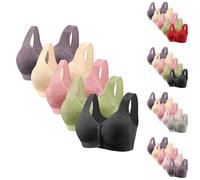 5 Pack Everyday Bras for Women UK Clearance, Ladies Floral Embroidery Bra Push Up Bralettes Non Wired Bralette Full Coverage Brassiere Front Button Underwear Comfort Soft Crop Top Vest Style Lingerie