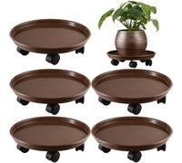 5 Packs Extra-large Plant Caddy with Wheels 15" Rolling Plant Stands Heavy-duty Plant Dolly Plastic Planter Roller Base Pot Movers Plant Saucer on Wheels Indoor Outdoor Plant Tray Coaster Brown