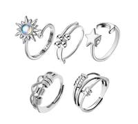 5 Pack Fidget Ring Adjustable Open Spinner for Anxiety Stress Relief Silver