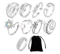 5 Pack Fidget Ring Adjustable Open Spinner for Anxiety Stress Relief Silver
