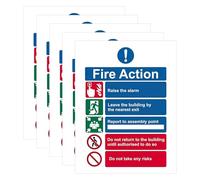 5 Pack Fire Action Notice Sign 15 x 20 cm Self Adhesive Safety Signs Vinyl Sticker Waterproof Fade Resistant with Clear Fire Alarm Guidelines Evacuation Procedure