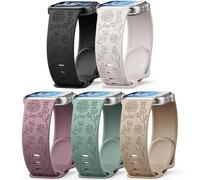 5 Pack Floral Engraved Watch Straps Compatible with HUAWEI fit5, Soft Silicone Sport Wristband Straps for Garmin Venu SQ/Forerunner 55/165/245 Women