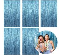 5 Pack Foil Curtain Backdrop Blue Metallic Tinsel Foil Fringe Curtains Photo Booth Props for Birthday Wedding Engagement Baby Shower Bachelorette Christmas Holiday Celebration Party Decorations