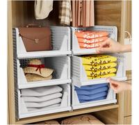 5 Pack Folding Closet Organizers Storage Box, Stackable Storage Bins, Plastic Drawer Basket Closet Storage for Wardrobe Cupboard Kitchen Bathroom Office White-5L