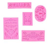 5 Pack Fondant Silicone Mold Baroque Style 3D Sculpted Cake Silicone Moulds Border Embossed Lace Molds Retro Fondant Cake Decorating for Cake Decorating Chocolate Fondant DIY