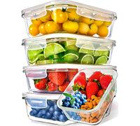 [5-Pack] Food Prep & Storage Glass Containers with Lids - Airtight Glass Meal Prep Containers Reusable (1060 Millilitres - 1 Compartment)