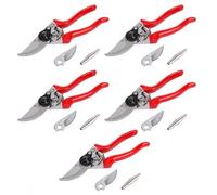 5 Pack Garden Pruning Shears Secateurs with Spare Blades and Springs, Red Handle Hand Pruners for Trimming Plants, Flowers, Shrubs and Small Branches