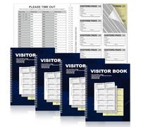 5 Pack GDPR Compliant A4 Visitors Sign in Out Book Confidential Hidden Name Carbonless Log Book with 100 Perforated 90x60mm Duplicate Badge Inserts for School Workplace Office Reception