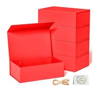 5 Pack Gift Boxes, 24 x 15 x 7.6 cm Gift Boxes for Presents with Lids Magnetic Closure Rectangle Collapsible for Groomsman Proposal Box, Wedding, Christmas, Halloween, Birthday Gift (Red)