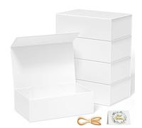 5 Pack Gift Boxes, 30 x 15 x 10 cm Gift Boxes for Presents with Lids Magnetic Closure Rectangle Collapsible for Groomsman Proposal Box, Wedding, Christmas, Halloween, Birthday Gift (White)