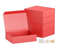 5 Pack Gift Boxes, 30 x 20 x 7.6 cm Gift Boxes for Presents with Lids Magnetic Closure Rectangle Collapsible for Groomsman Proposal Box, Wedding, Christmas, Halloween, Birthday Gift (Red)